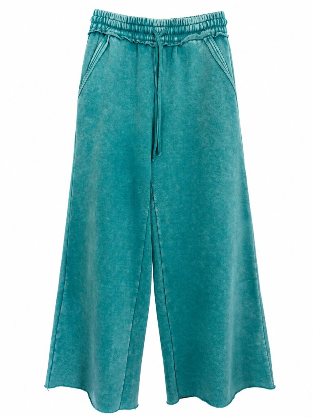 Zenana Ultra Soft Fleece Palazzo Sweatpants Teal Wide Leg Cozy Lounge Pants NWT - Picture 6 of 10